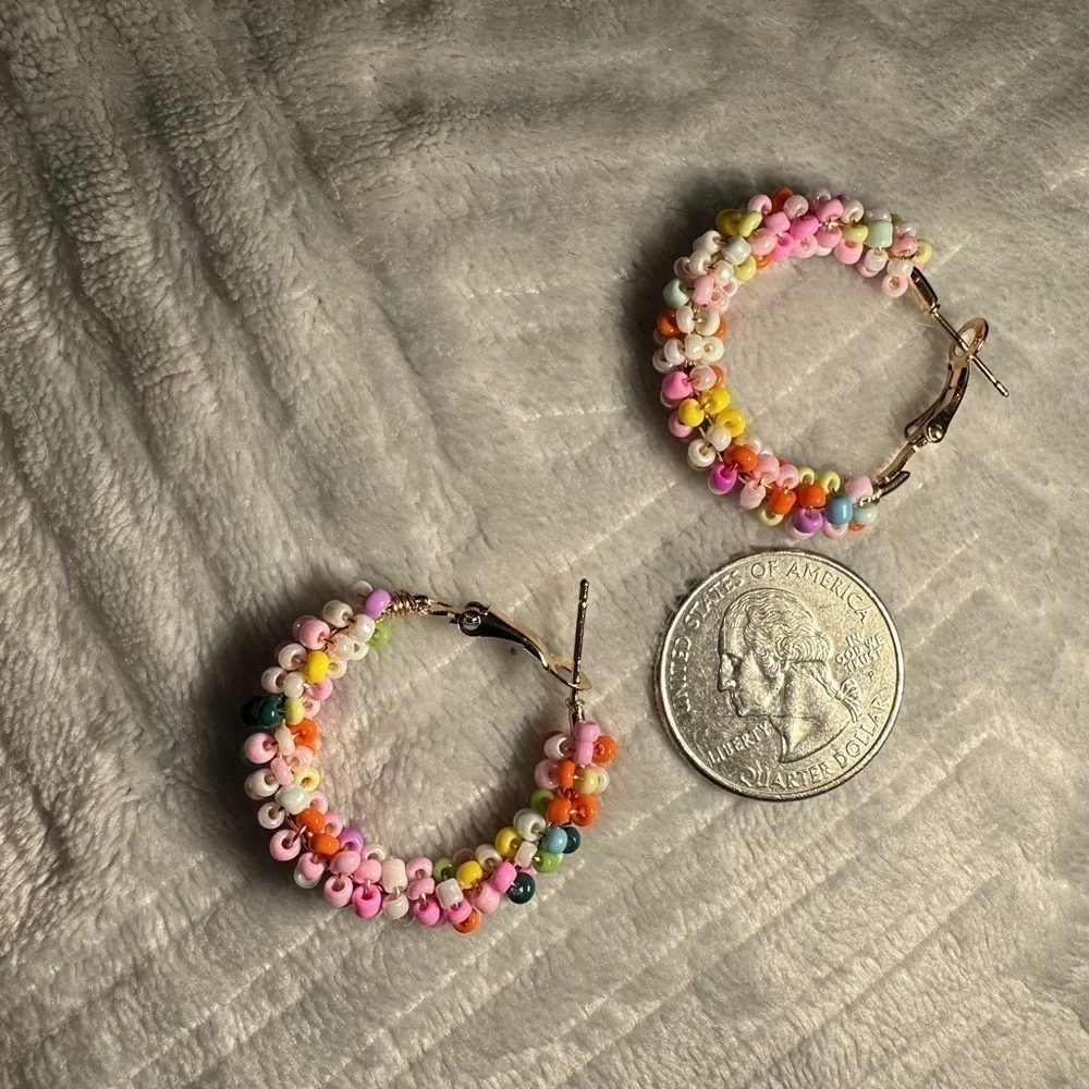 Boho Colorful Rice Bead Hoop Earrings